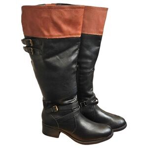 $35 FIRM! NIB RAMPAGE RAM-INDIANA Black/Cognac Knee High Boots 8.5